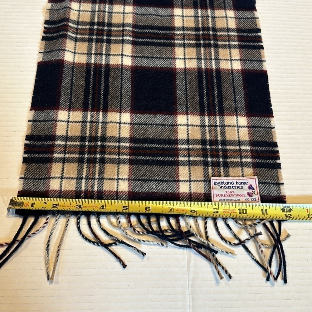 Highland Home Industries 100% pure new wo plaid scarf navy beige maroon white - Picture 4 of 7